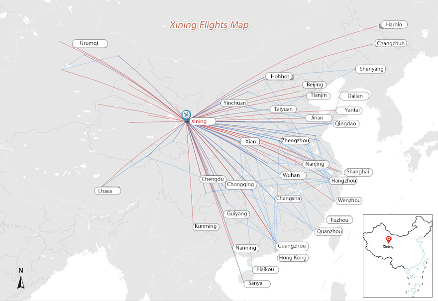 Xining Flights Map